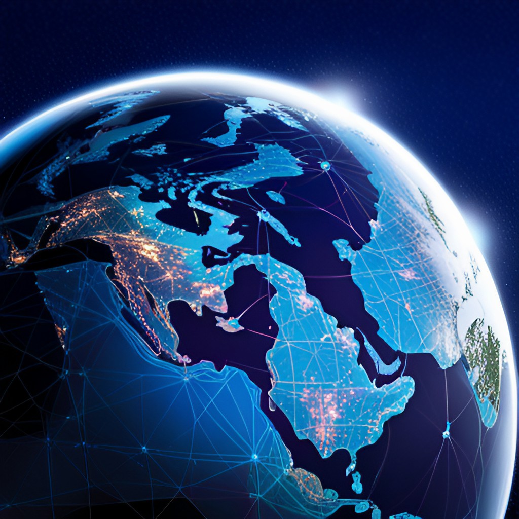 Global Cloud Tools. A planet earth with lights and lines.