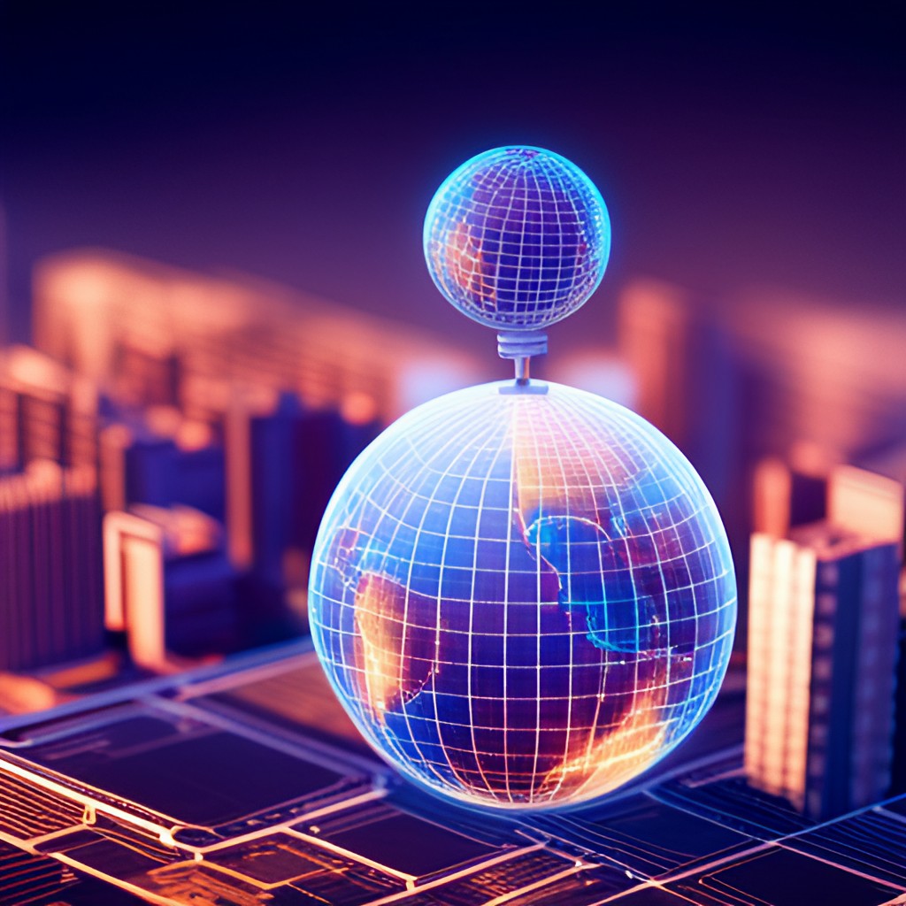 AI: Enhancing Efficiency and Driving Global Business Revenue. A globe on top of a city.