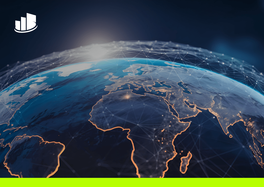 Global network map highlighting the EMEA region from space.