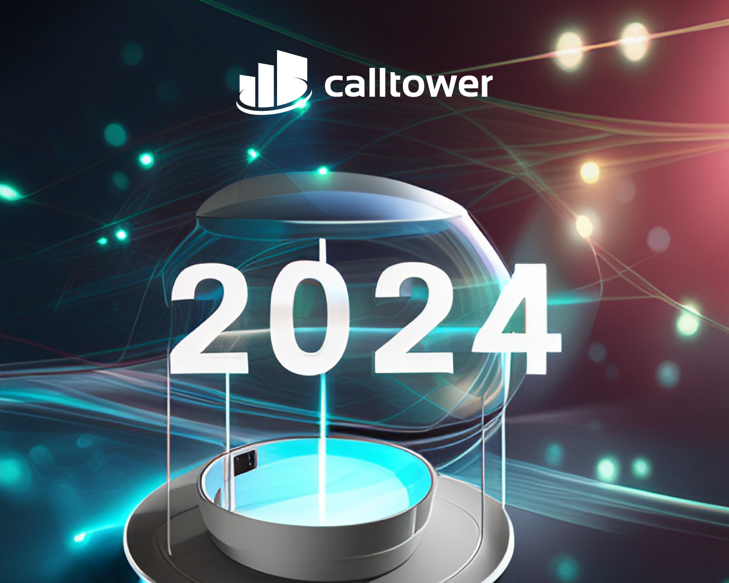 a glass dome with numbers and a blue light with calltower logo