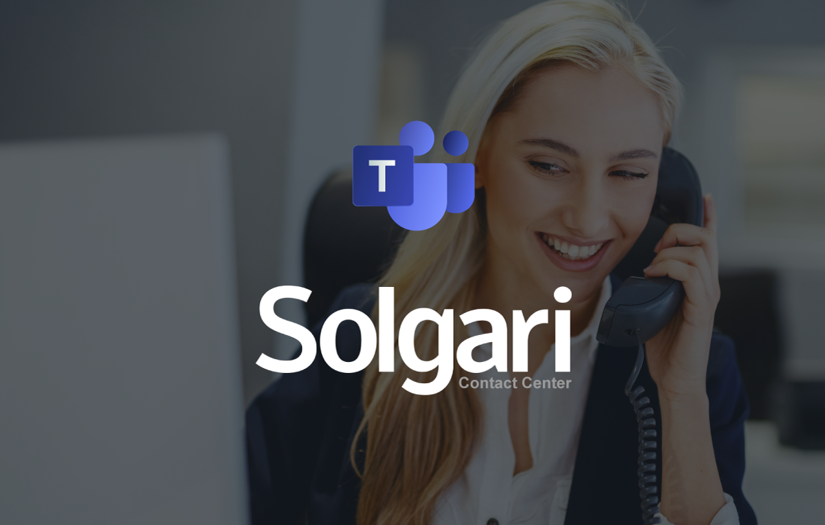 Microsoft teams logo and Solgari logo accompanied by a contact center employee